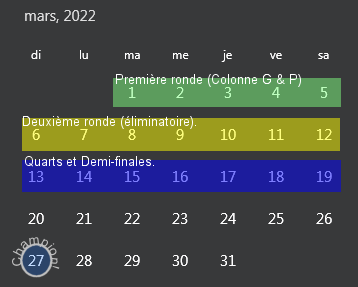 Calendrier Mars 2022