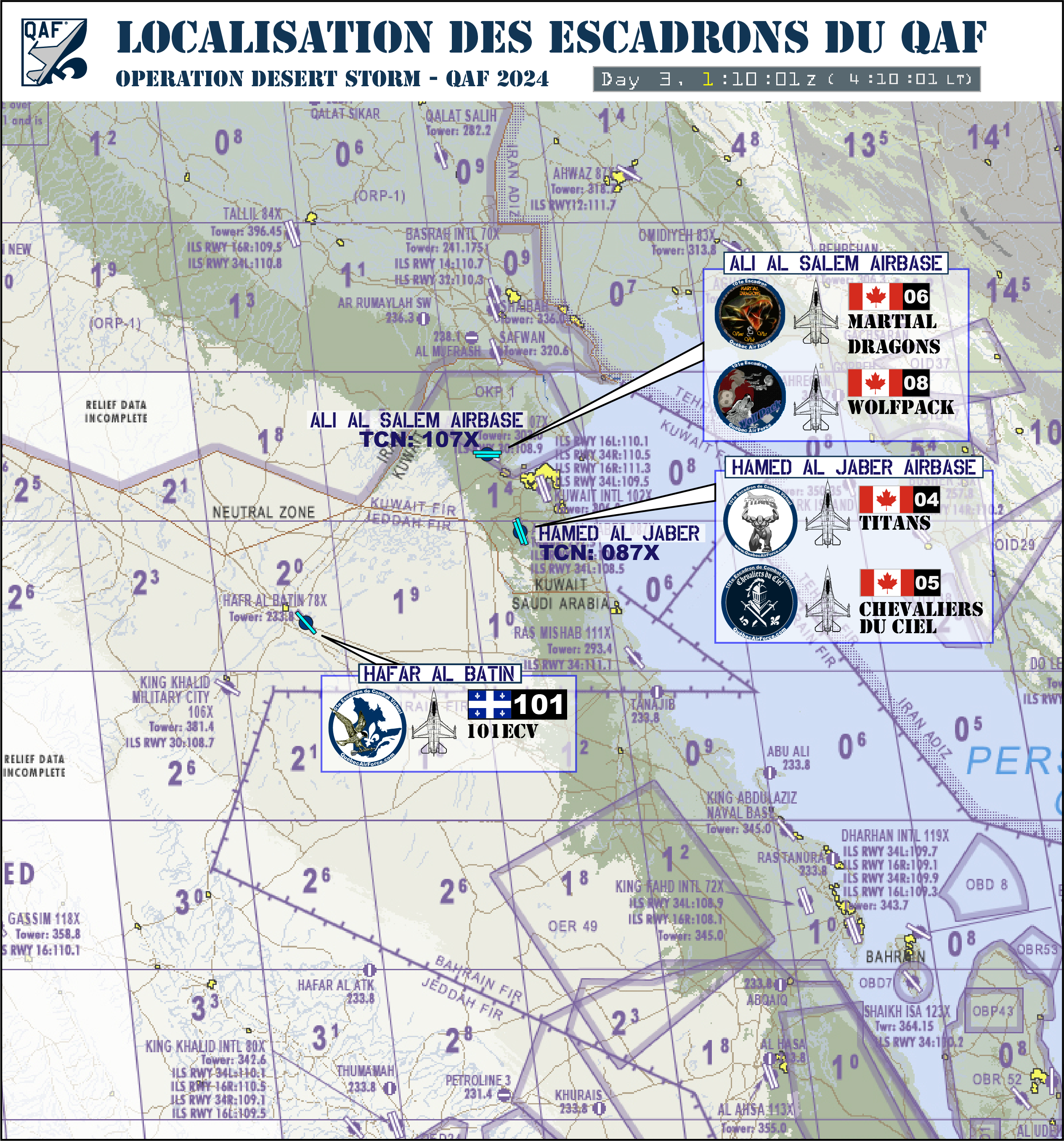 Localisation des escadrons du QAF
