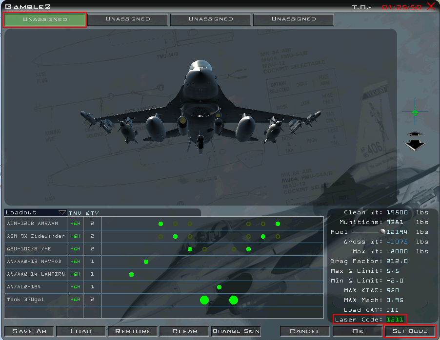 Saisie du code LASER de l'avion avec idm #1511 Flight Leader du premier flight