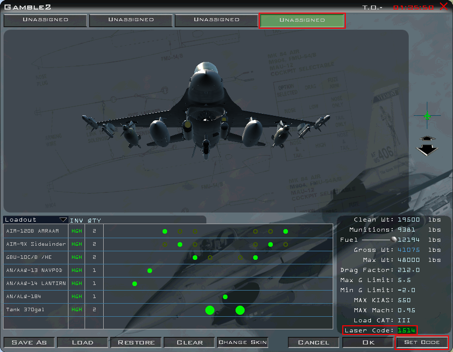 Saisie du code LASER de l'avion avec idm #1514 - Element wing du premier flight