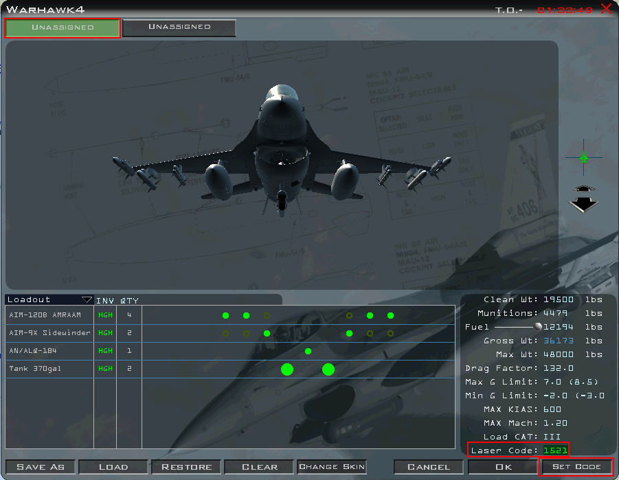 Saisie du code LASER de l'avion avec idm #1521 - Flight Leader du second flight